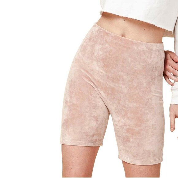 Double Zero Pants - Double Zero Blush Pink Velour Biker Shorts High Waist Size S